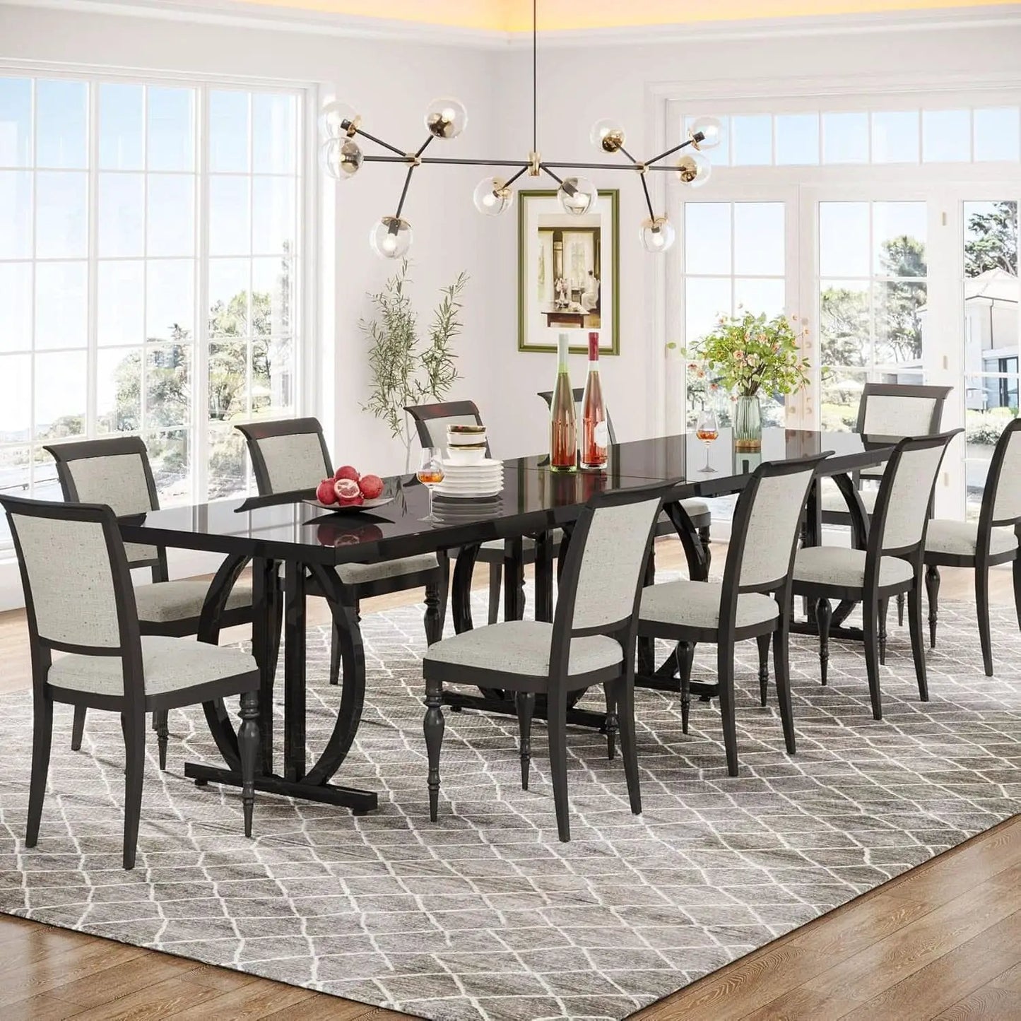 Black 63 Inch Rectangular Dining Table With Thickened Top from PriceLows™