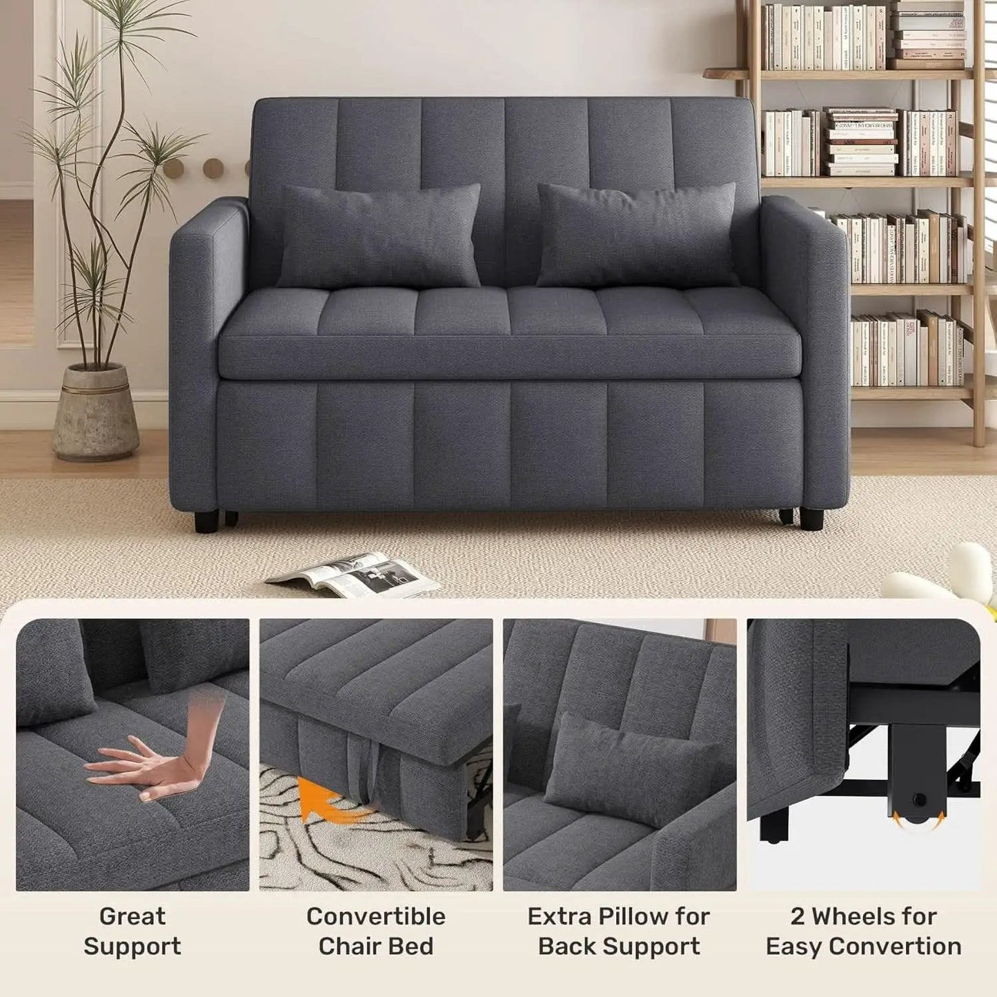 Three In One Convertible Sleeper Sofa Bed With Adjustable Backrest Light Gray from PriceLows™