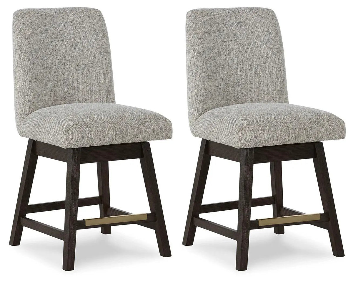 Burkhaus Swivel Barstool | Set Of 2 | Upholstered Seat | Beige And Dark Brown