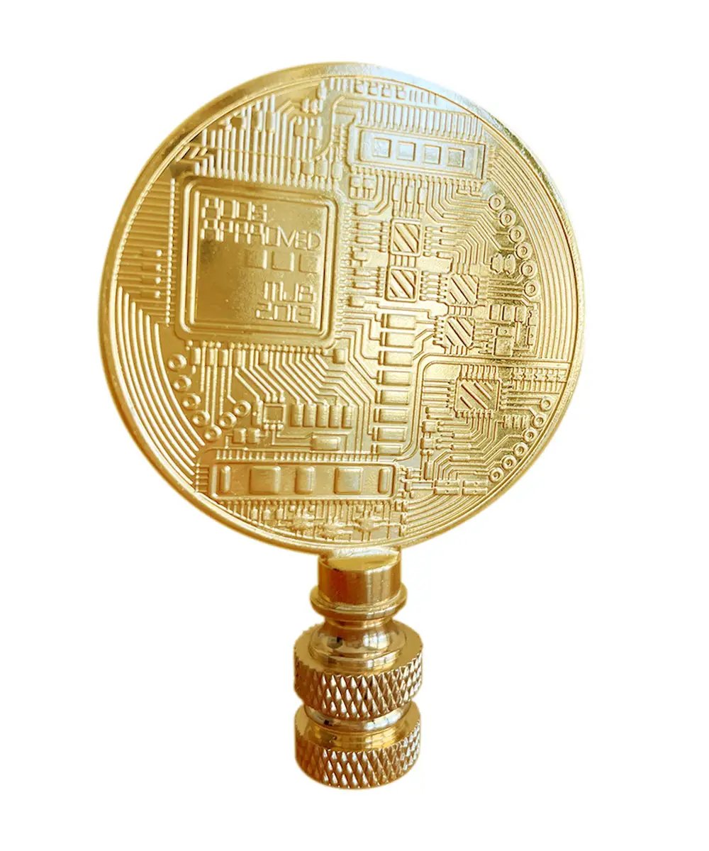 Lamp Finial | Bitcoin Token Icon | Polished Brass | 2.75 Inch