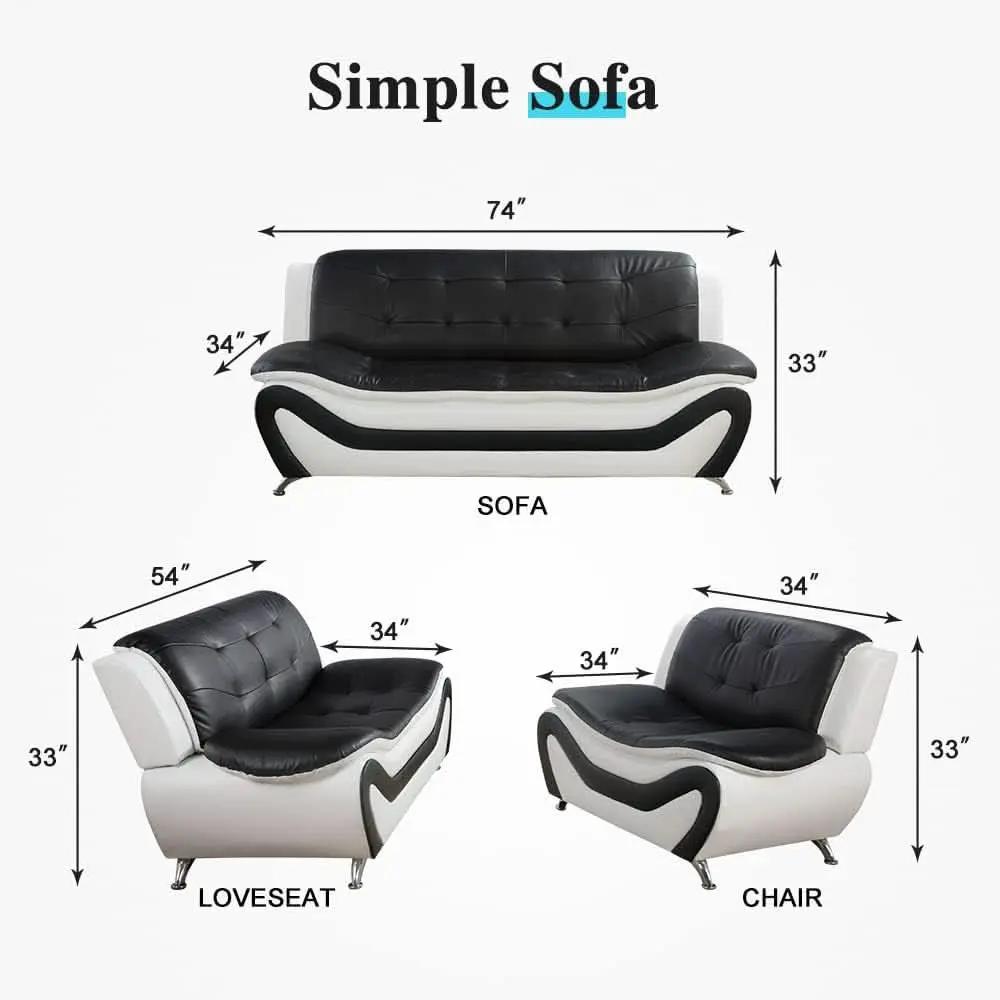 Living Room Faux Leather Sofa Set 3 Piece Black White from PriceLows™