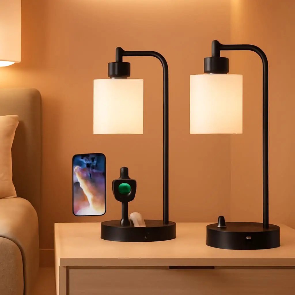 Industrial Black Dimmable Bedside Lamps With USB Ports from PriceLows™