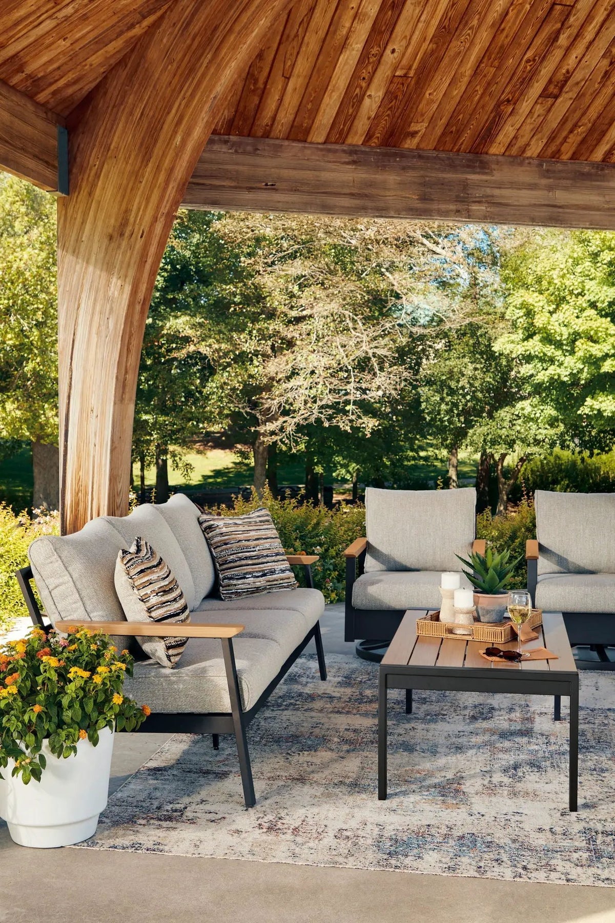 Carmel Highlands Outdoor Set | 4-Piece | Sofa Chairs And Table | Dark Brown