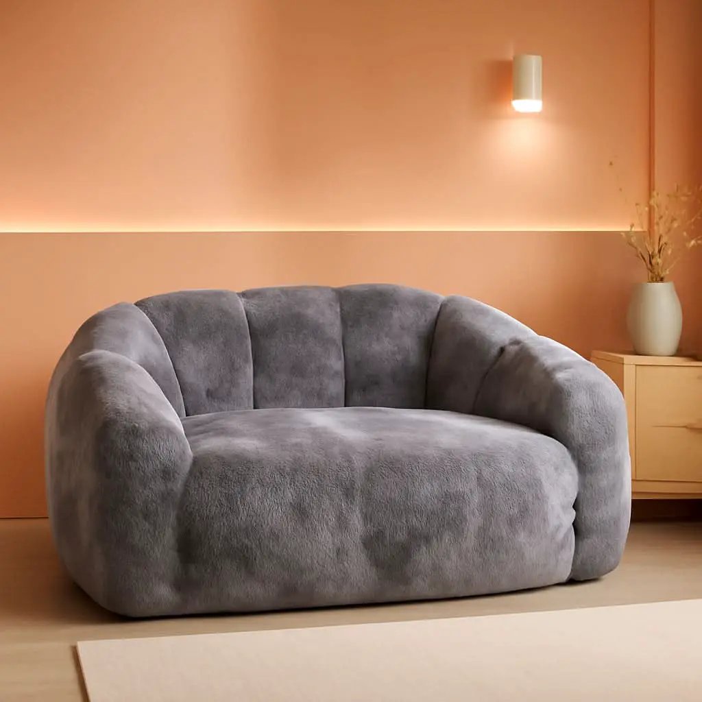 Dark Grey Floral Faux Fur Bean Bag Chair For Adults from PriceLows™