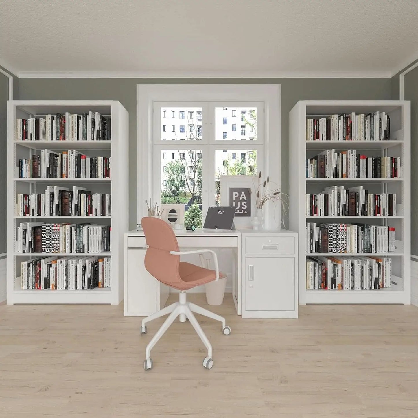 5-Tier White Metal Bookshelf With Adjustable Shelves from PriceLows™