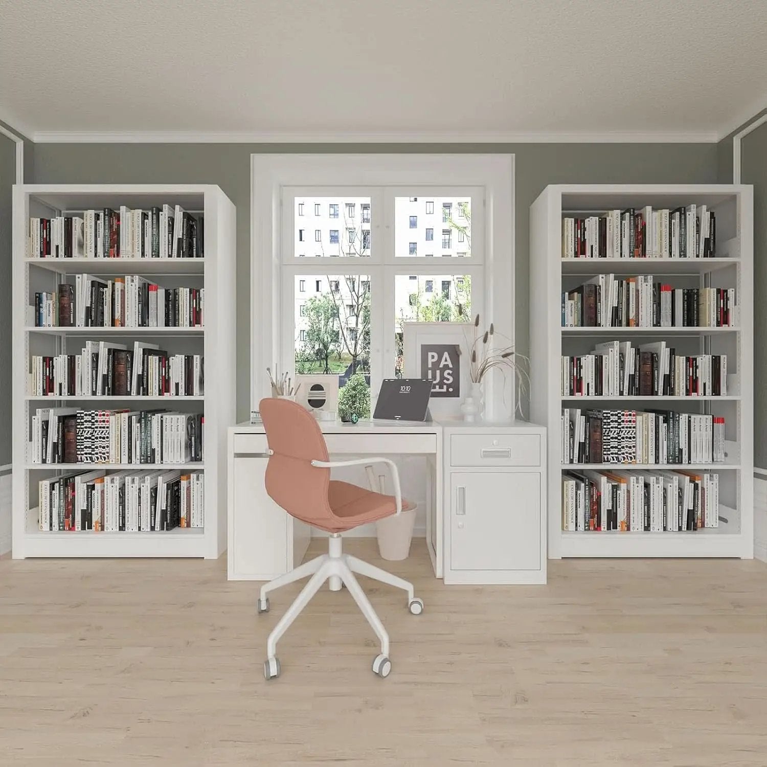 5-Tier White Metal Bookshelf With Adjustable Shelves from PriceLows™