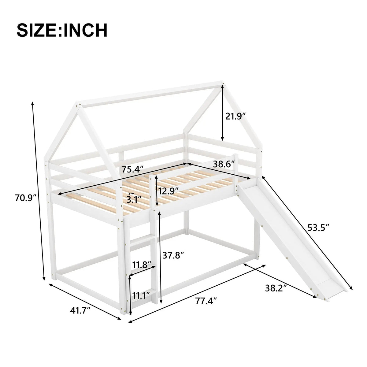 House Shape Bunk Bed | Integrated Slide | Safety Ladder | Youth