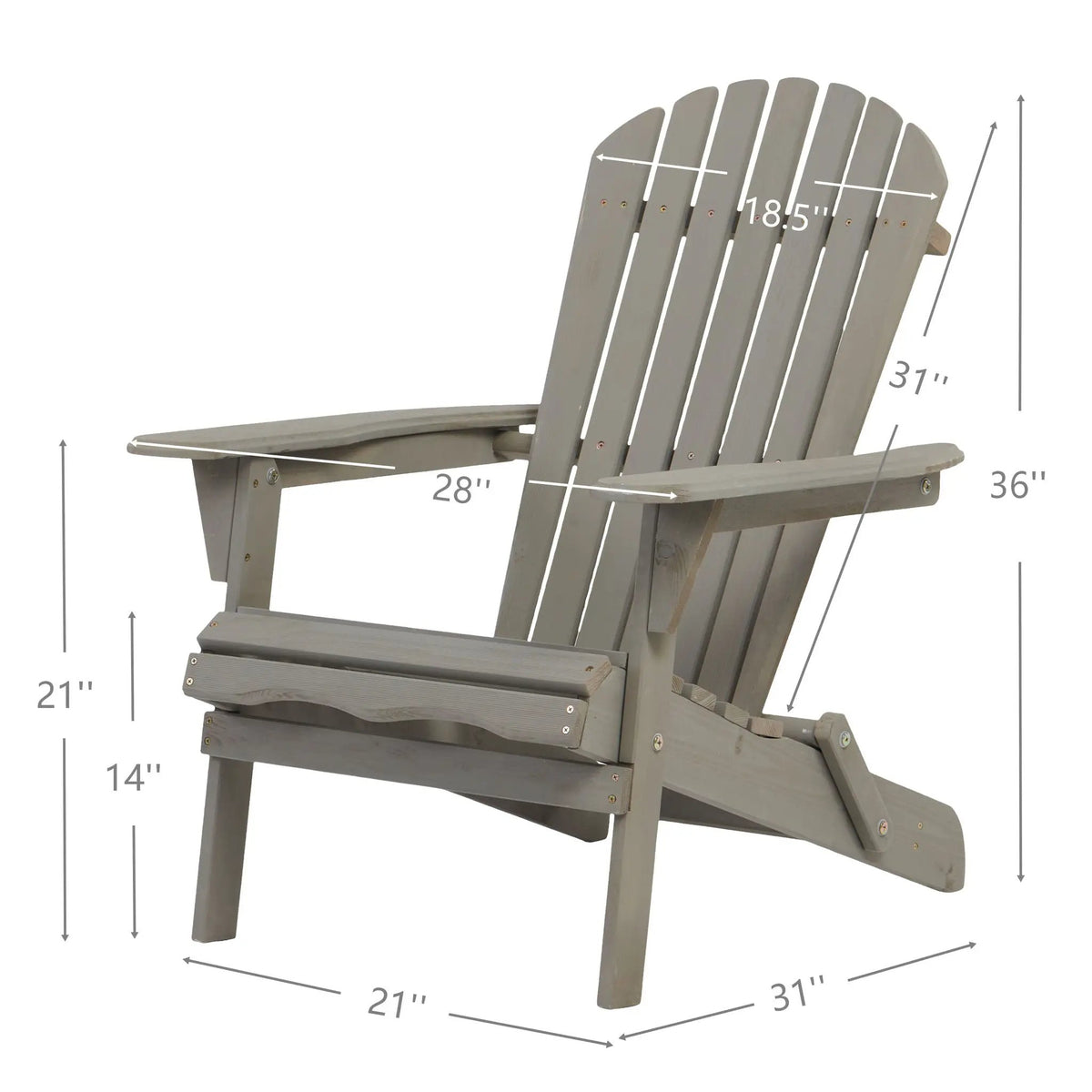 Oversize Folding Adirondack Chair | Premium Hemlock Wood | Pre-Assembled Parts | Patio And Garden