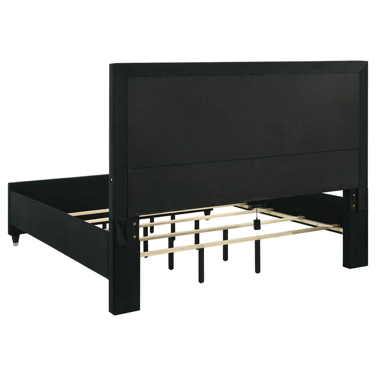Ravenne Velvet Upholstered Eastern King LED Panel Bed | 78.75 x 89 x 61 in | Engineered Wood & Velvet | Black