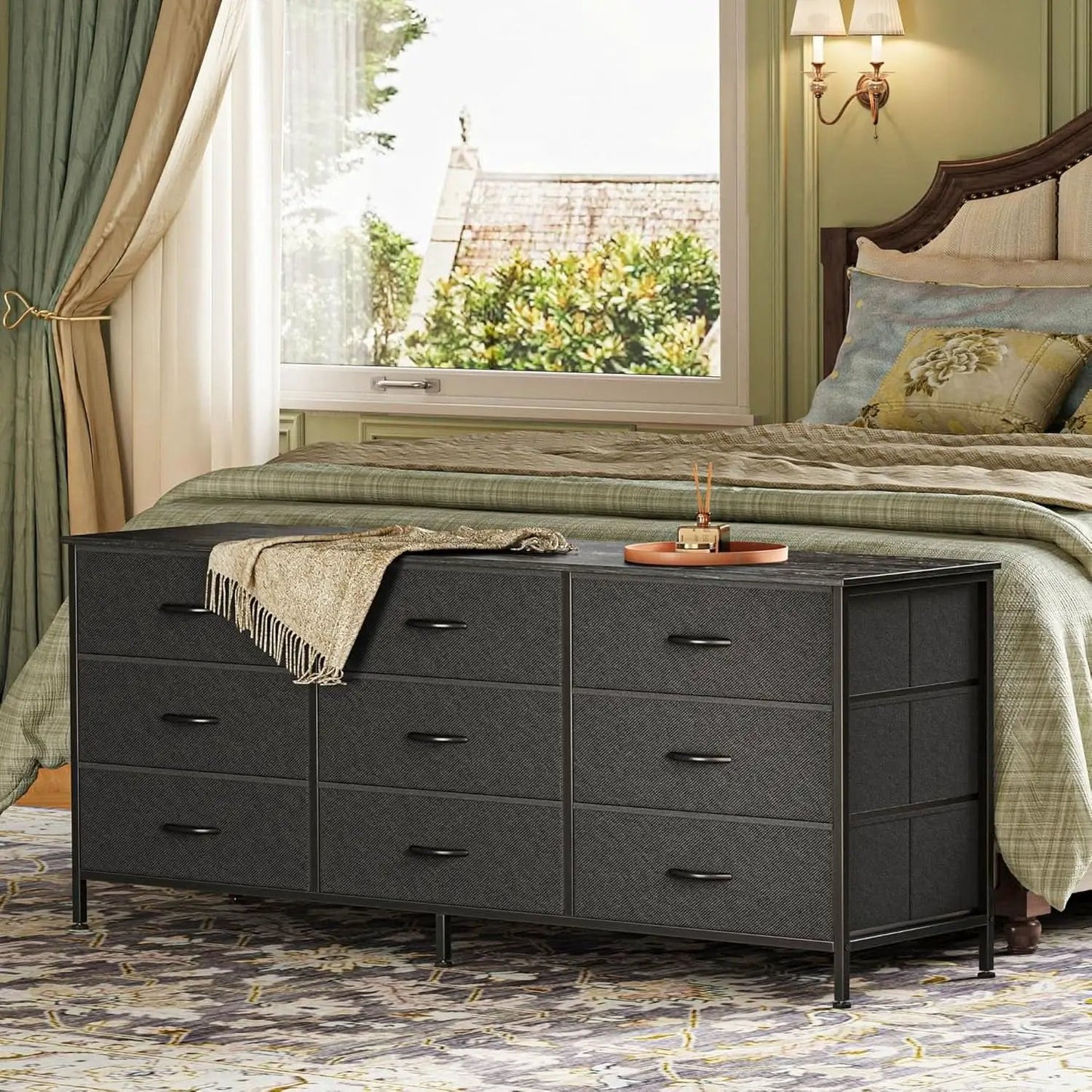 9 Drawer Dresser TV Stand for 55 Inch TVs Black Storage from PriceLows™