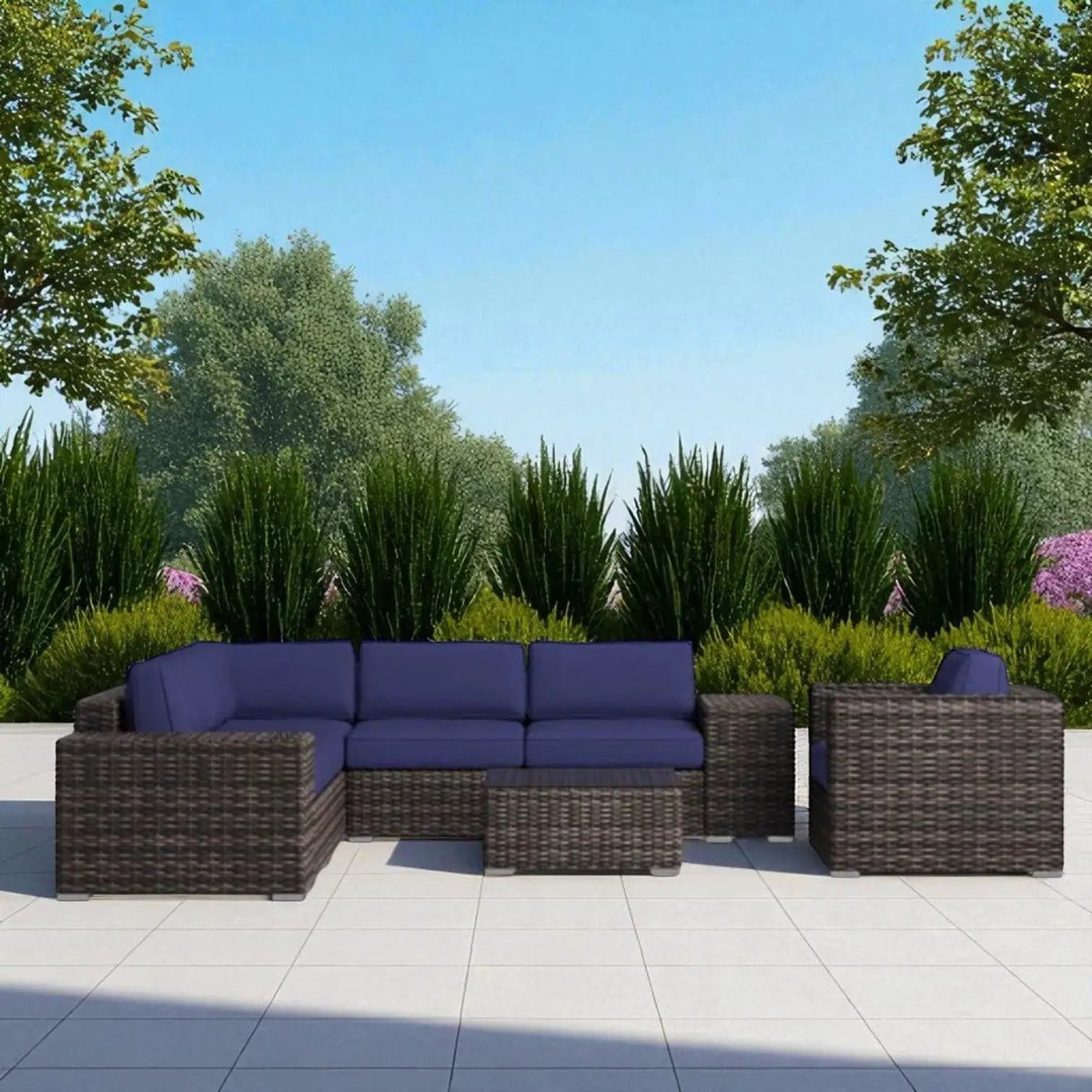 Wicker Seating Group Set | Table And Cushions Included | Aluminum Frames | Hand-Woven Wicker