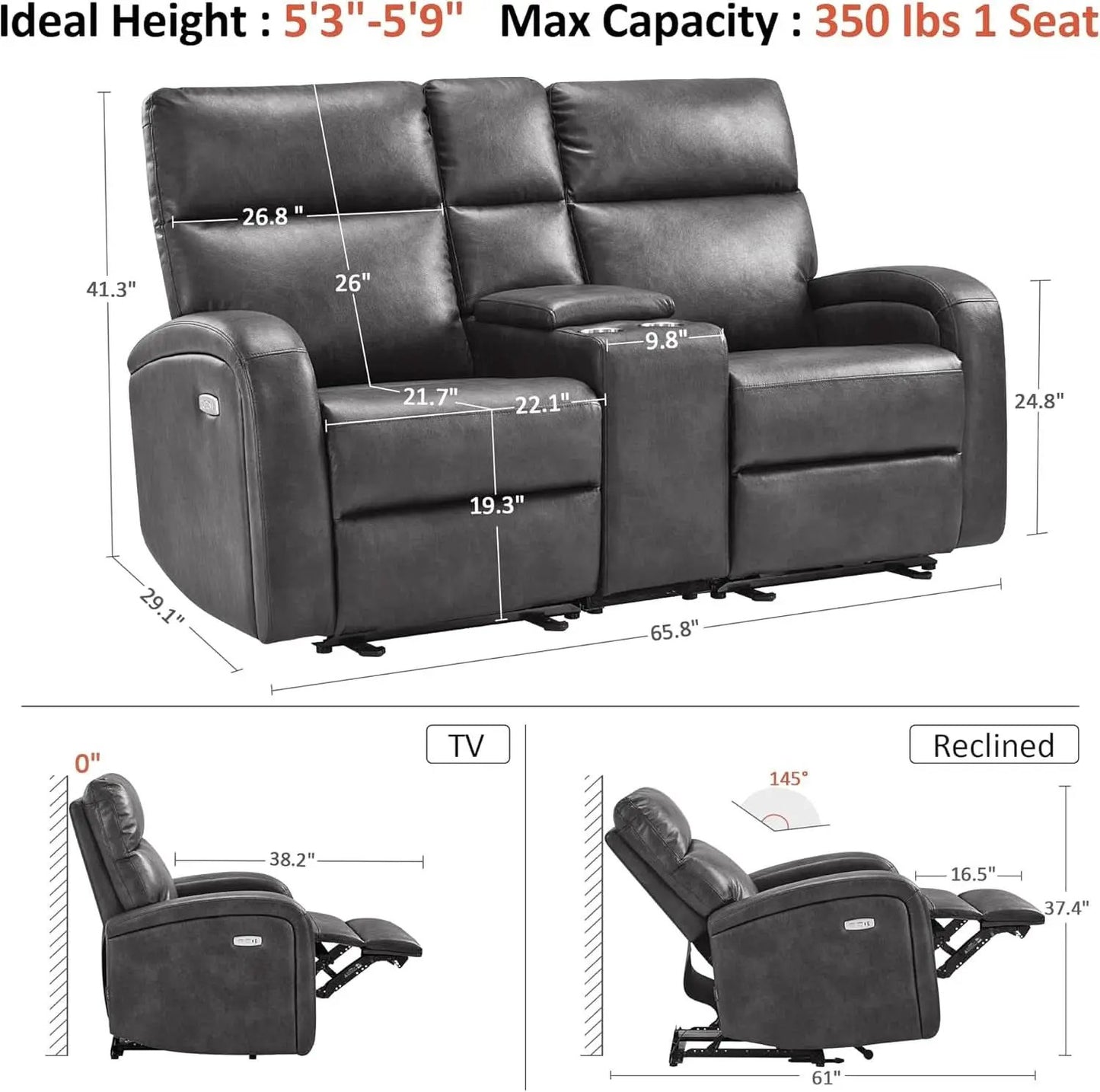Dark Grey Zero Wall Power Recliner Loveseat With USB Ports from PriceLows™