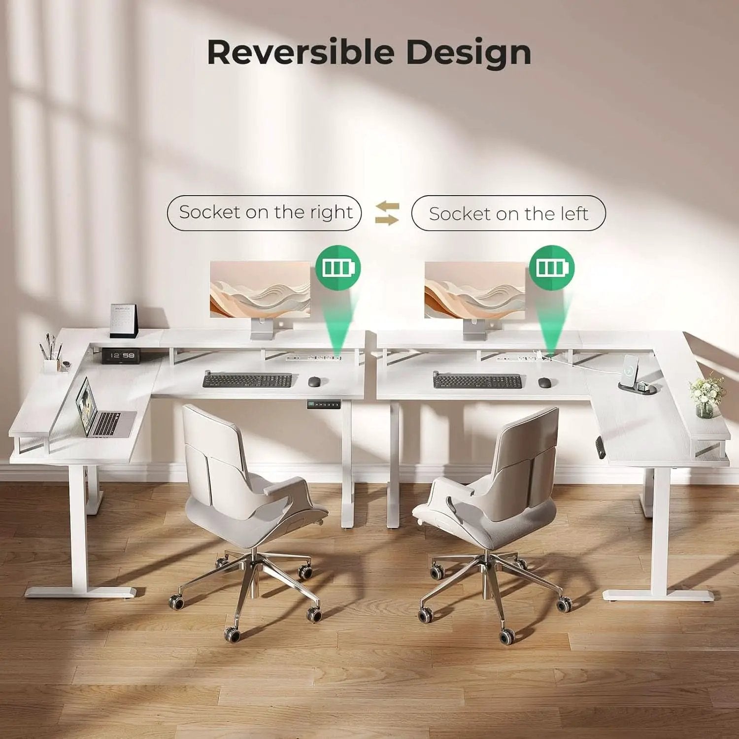 Electric L Shaped Standing Desk 59 Inch With Power Outlets from PriceLows™