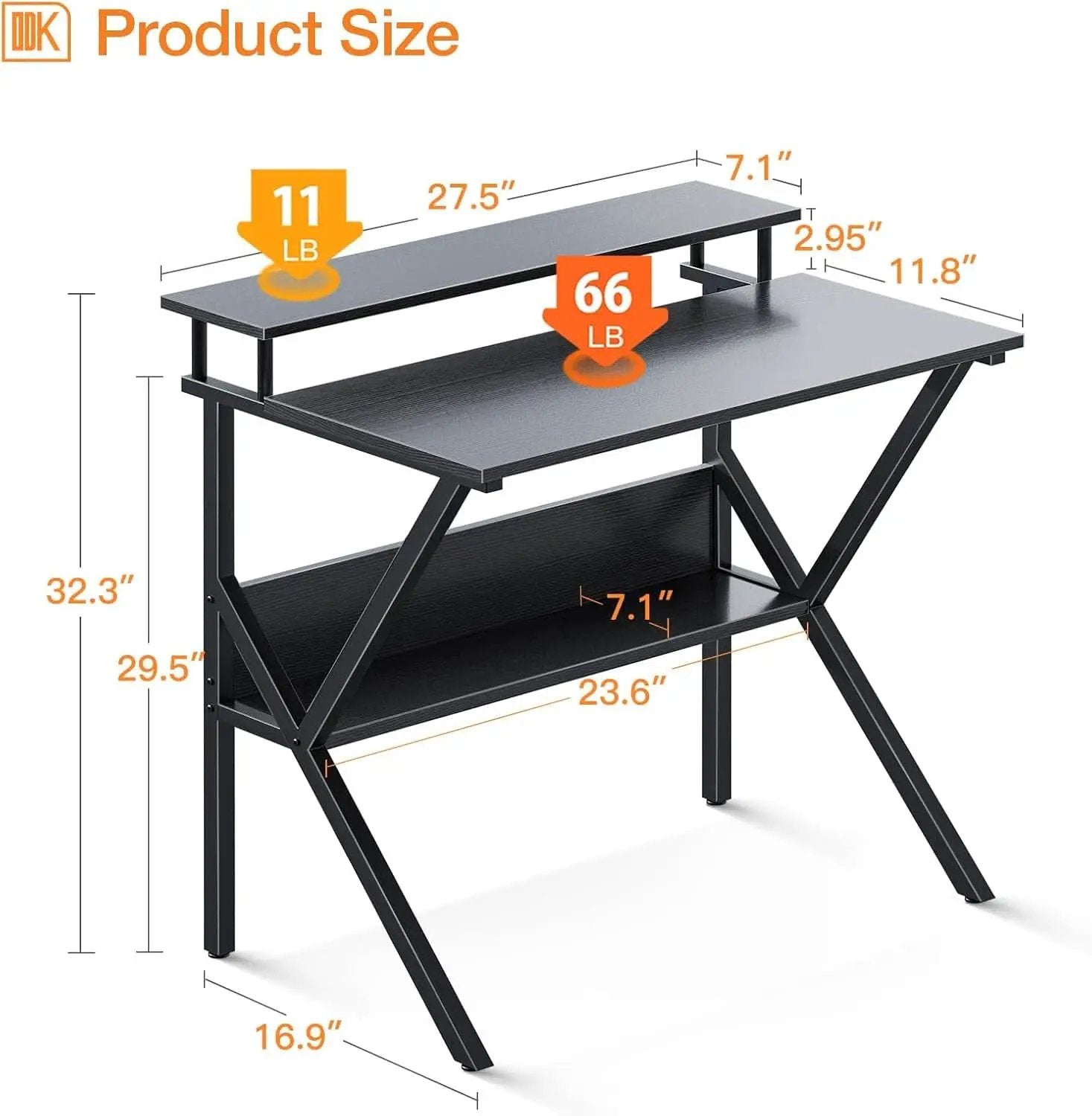 Compact Computer Desk With Monitor Stand 27.5 Inch Black from PriceLows™