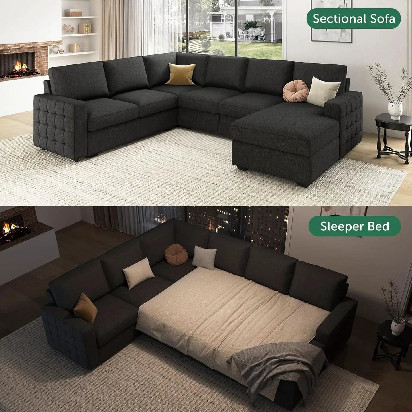 Dark Grey Sectional Sleeper Sofa With Pull Out Bed from PriceLows™