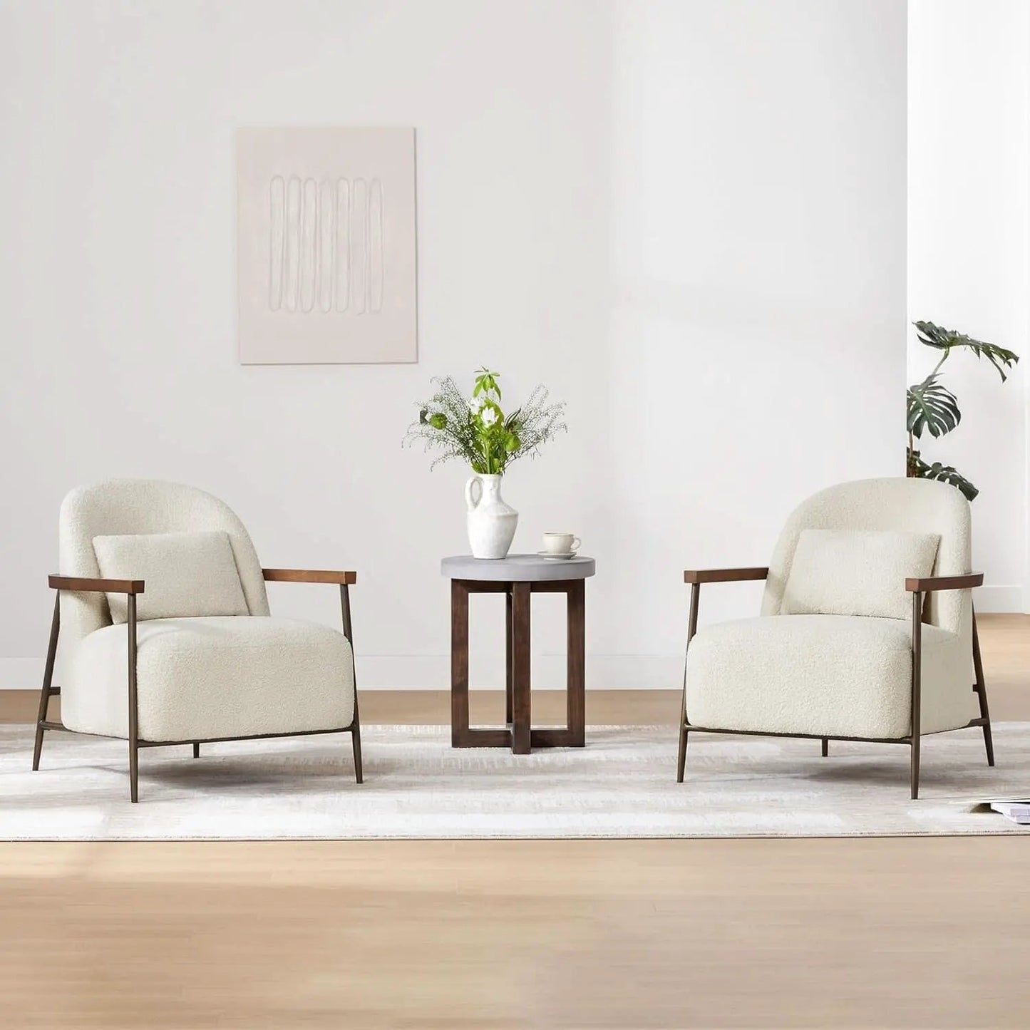 Ivory Faux Sherpa Armchair With Metallic Framework from PriceLows™