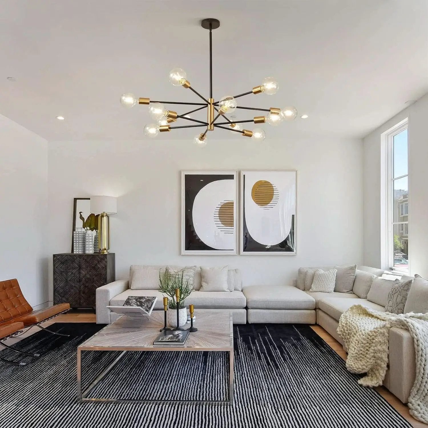 Gold Black Sputnik Chandelier 12 Light With Adjustable Height from PriceLows™