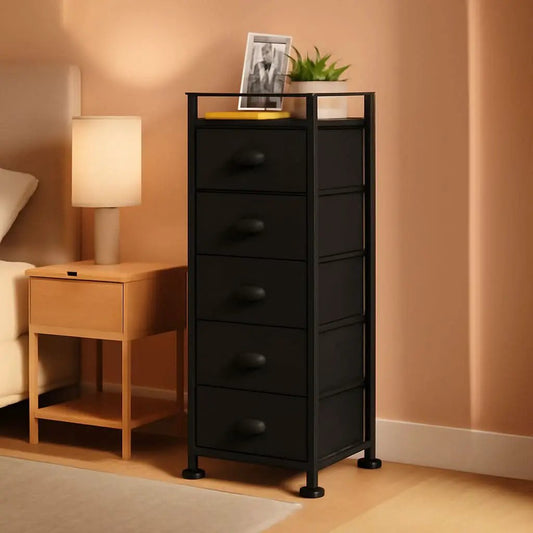 Black SlimStorage Narrow Five Drawer Dresser On Wheels from PriceLows™