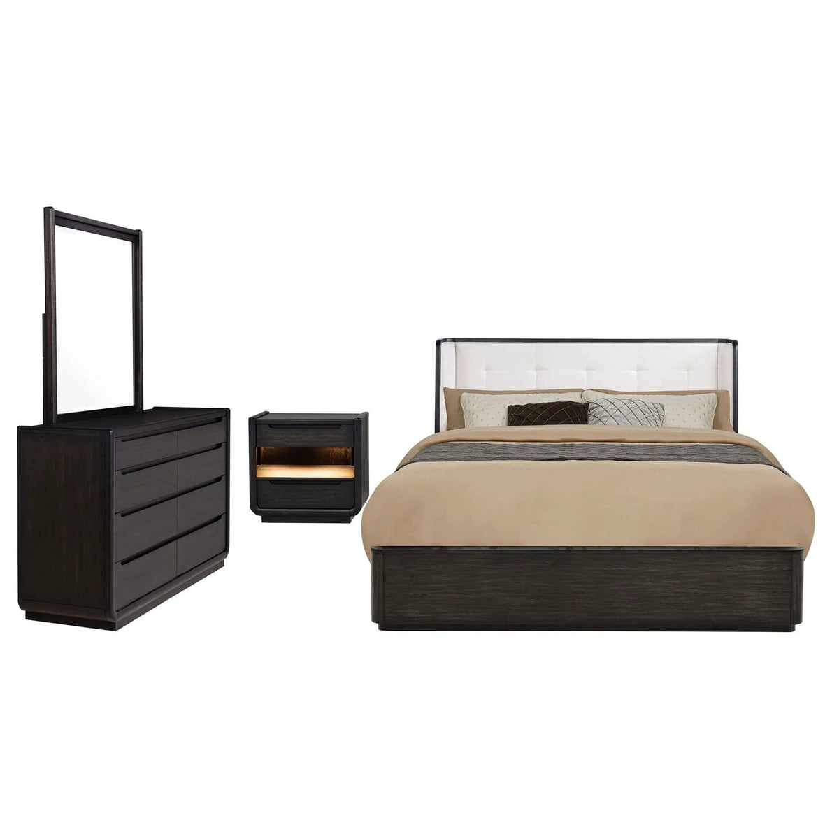 Leandro 4-piece Eastern King Bedroom Set Burnished | 4-Piece Set | Bedroom Furniture | Black