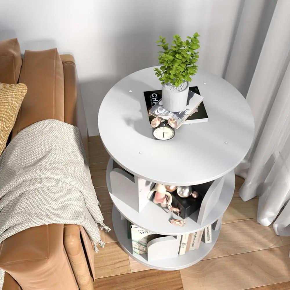 Rotating Bookshelf 2 Tier White Narrow Corner Swivel from PriceLows™