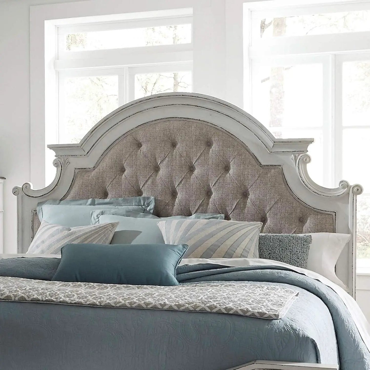 Magnolia Manor Queen Upholstered Headboard With Arched Crown from PriceLows™