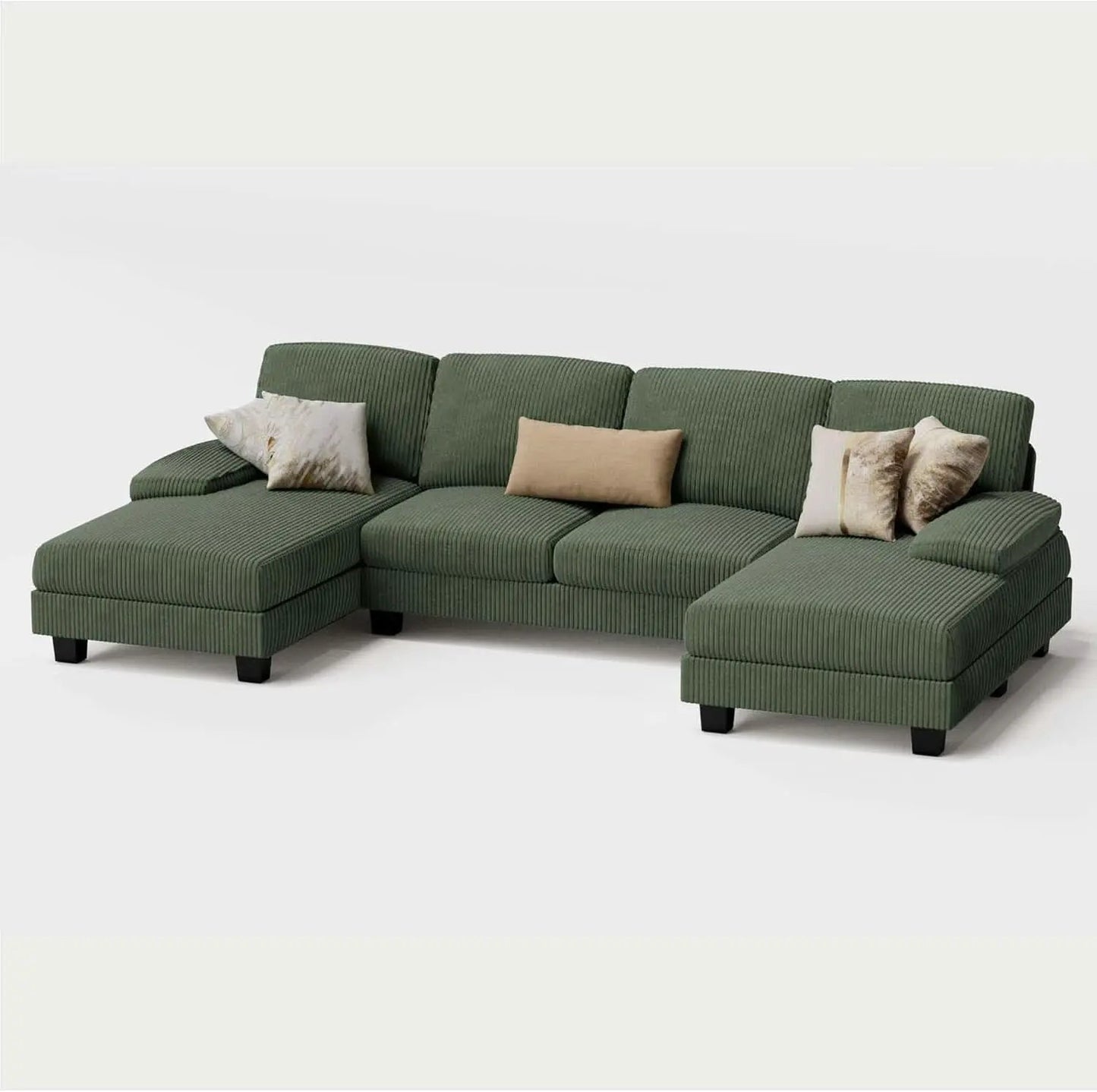 Dark Green Corduroy U Shaped Sectional Sofa 4 Seat Chaise from PriceLows™