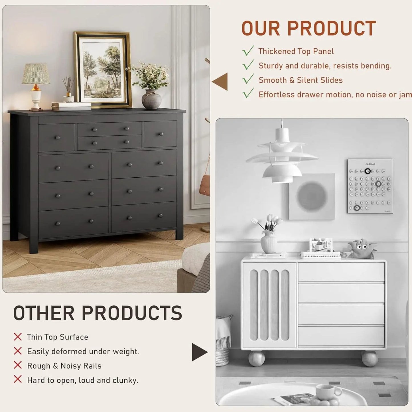 Ten Drawer Premium Hardwood Dresser Walnut Finishing from PriceLows™
