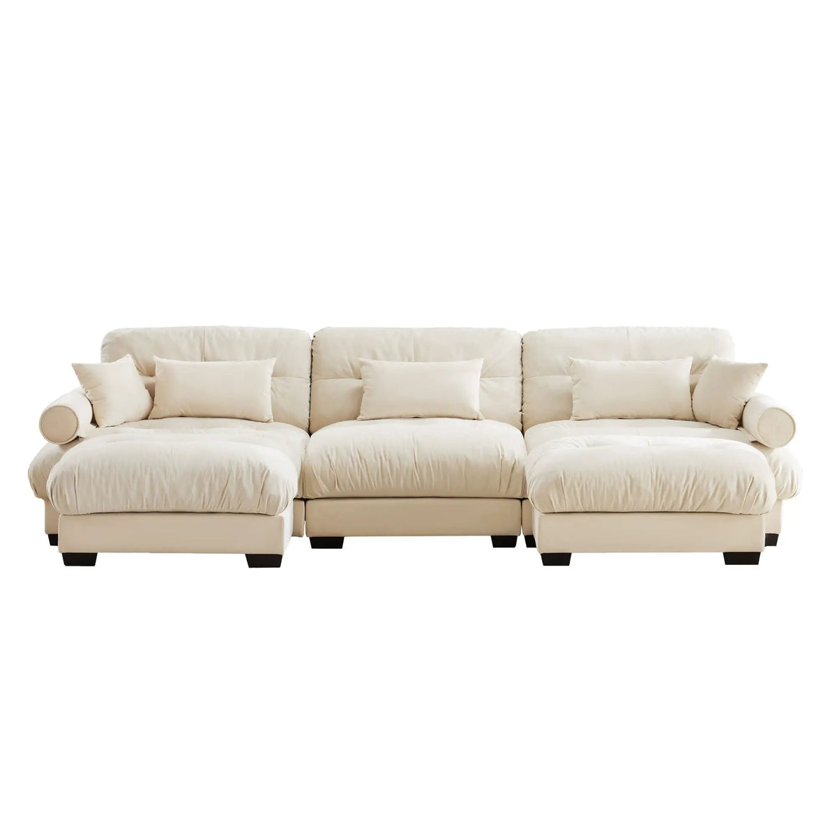 Modular Sectional Sofa | Deep Comfort Cushions | Vintage Fabric Ottoman