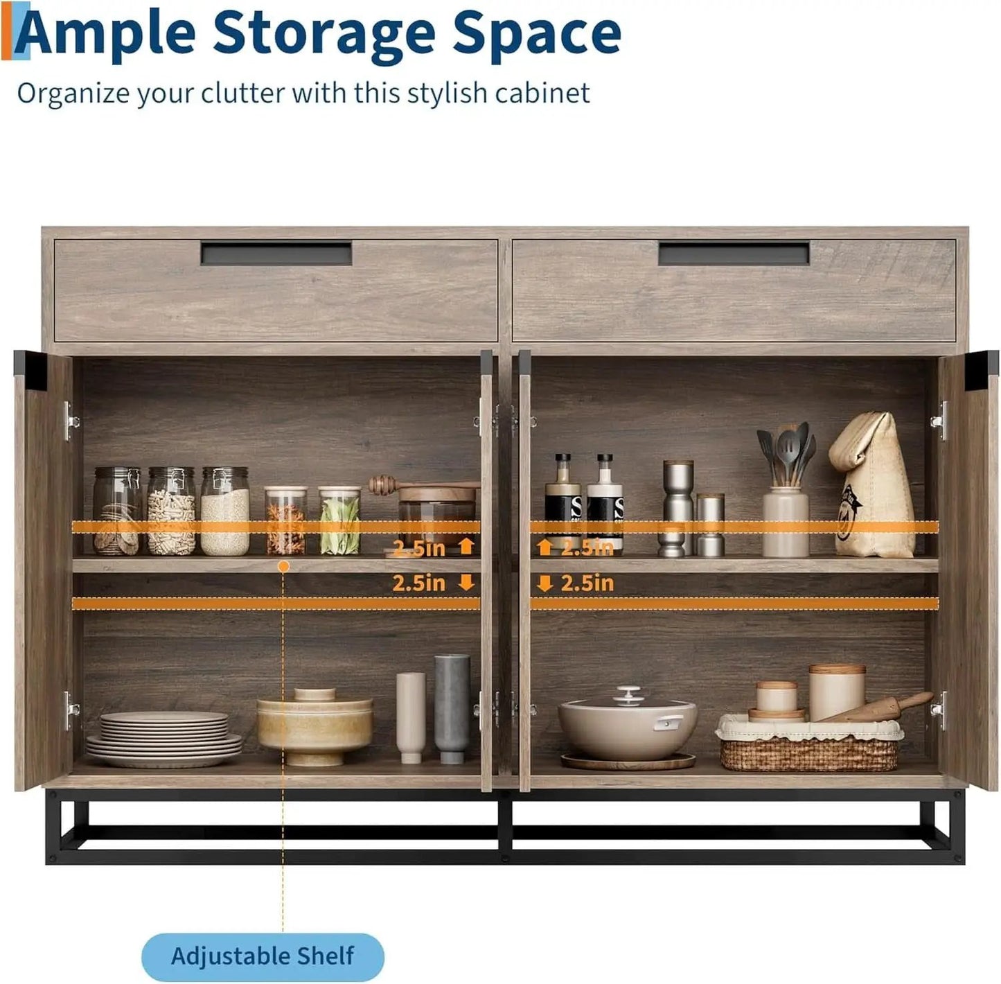55 Inch Buffet Cabinet With 2 Drawers Modern Farmhouse from PriceLows™