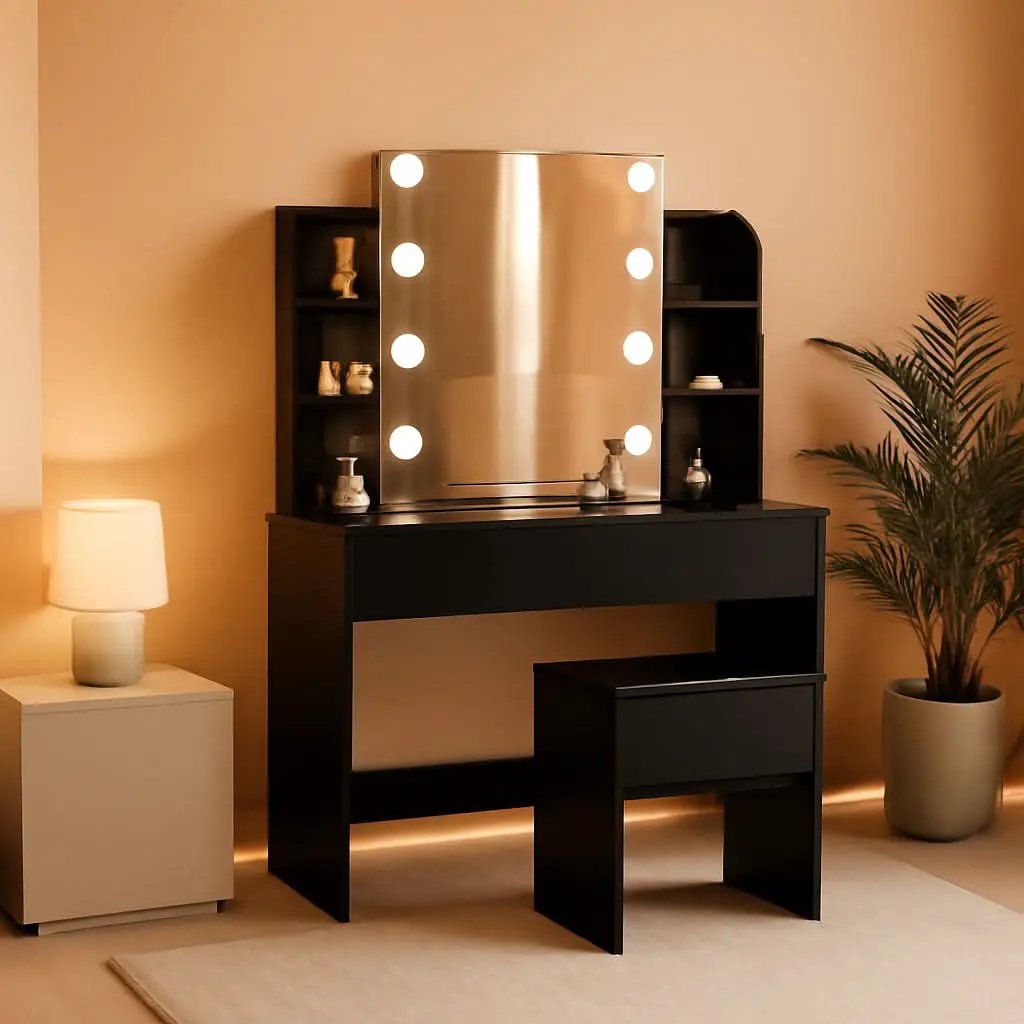 Black Vanity Set With 10 Lights For Bedroom Storage from PriceLows™