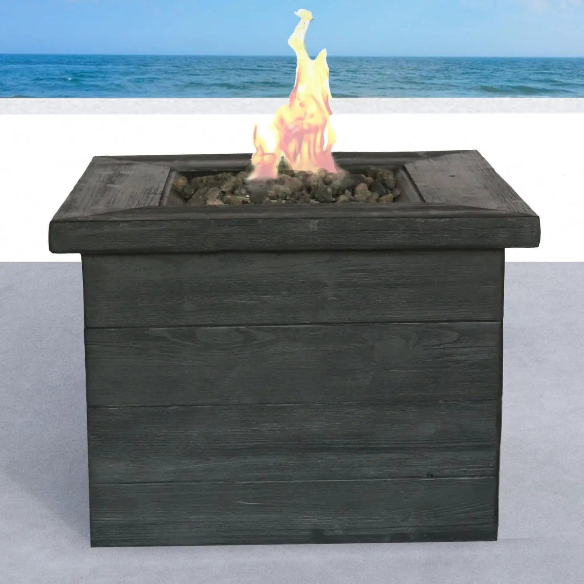 Fiber Reinforced Propane / Natural Gas Fire Pit Table - | 32 x 32 x 24 in | Concrete & Stainless Steel | Charcoal