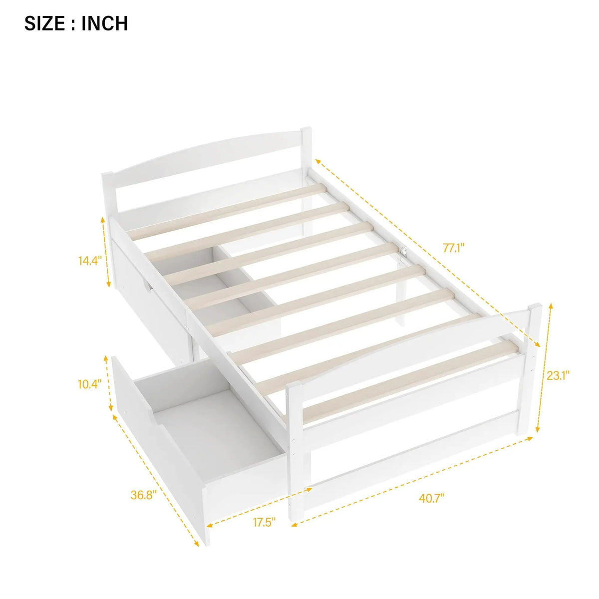 Platform Bed | Pine Wood Frame | Dual Rolling Drawers