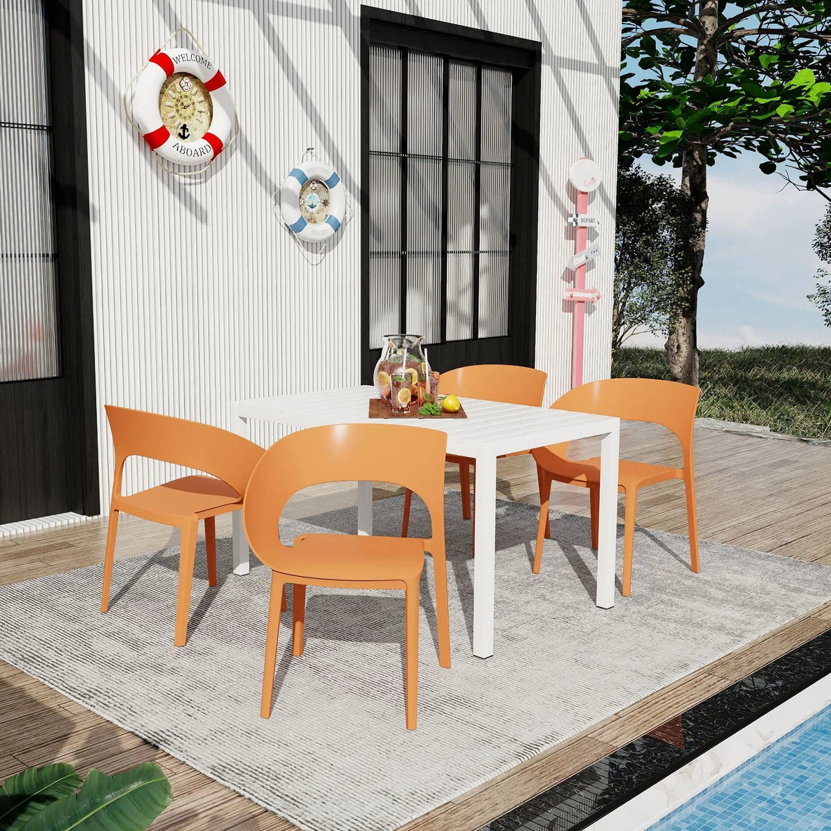 4 Piece Set Of Modern Designed Single Chairs With Long Table | 4-Piece Set | Metal | Outdoor Living