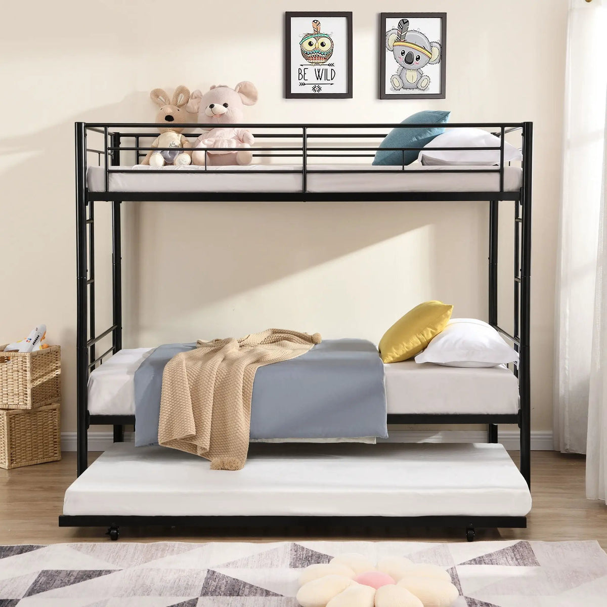 Bunk Bed With Trundle | Heavy Duty Steel | Space Saving | Twin Top