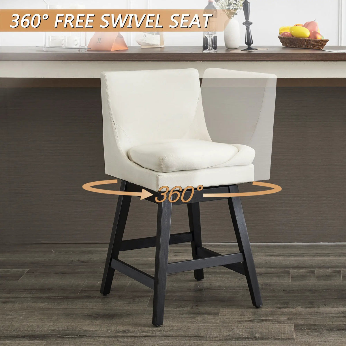 Upholished Swivel Bar Stools | Linen High Back | Padded Seat | Set Of 2