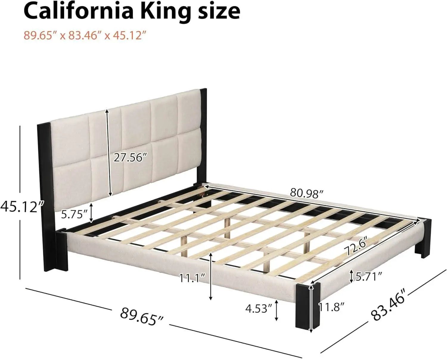 King Size Beige Boucle Upholstered Bed Frame With Solid Wood Slat Support from PriceLows™