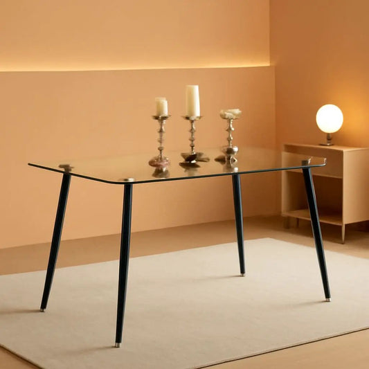 51 Inch Glass Dining Table For 4 With Tempered Glass Top from PriceLows™
