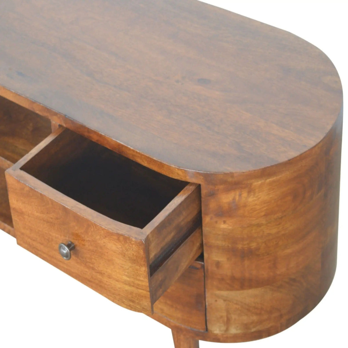 Solid Wood Rounded Entertainment Unit TV Stand | 43.31 x 13.78 x 18.5 in | Mango Wood | Living Room