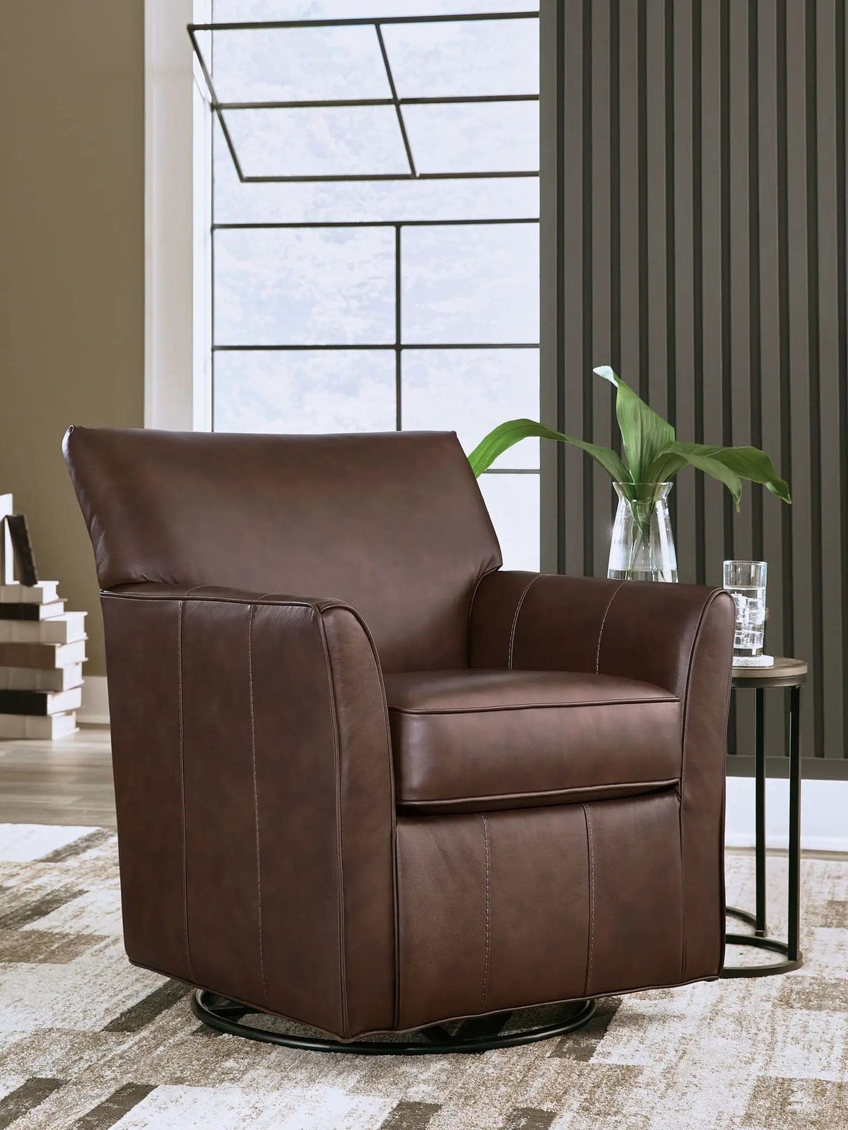 Braydunn Swivel Glider Accent Chair | 2 Pieces | Faux Leather | Living Room