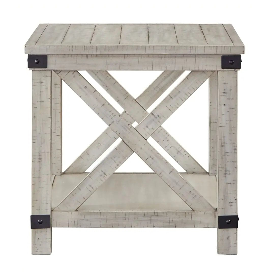 Carynhurst Rectangular End Table | Whitewash Finish | Pine Wood And Acacia Veneer | Distressed Look