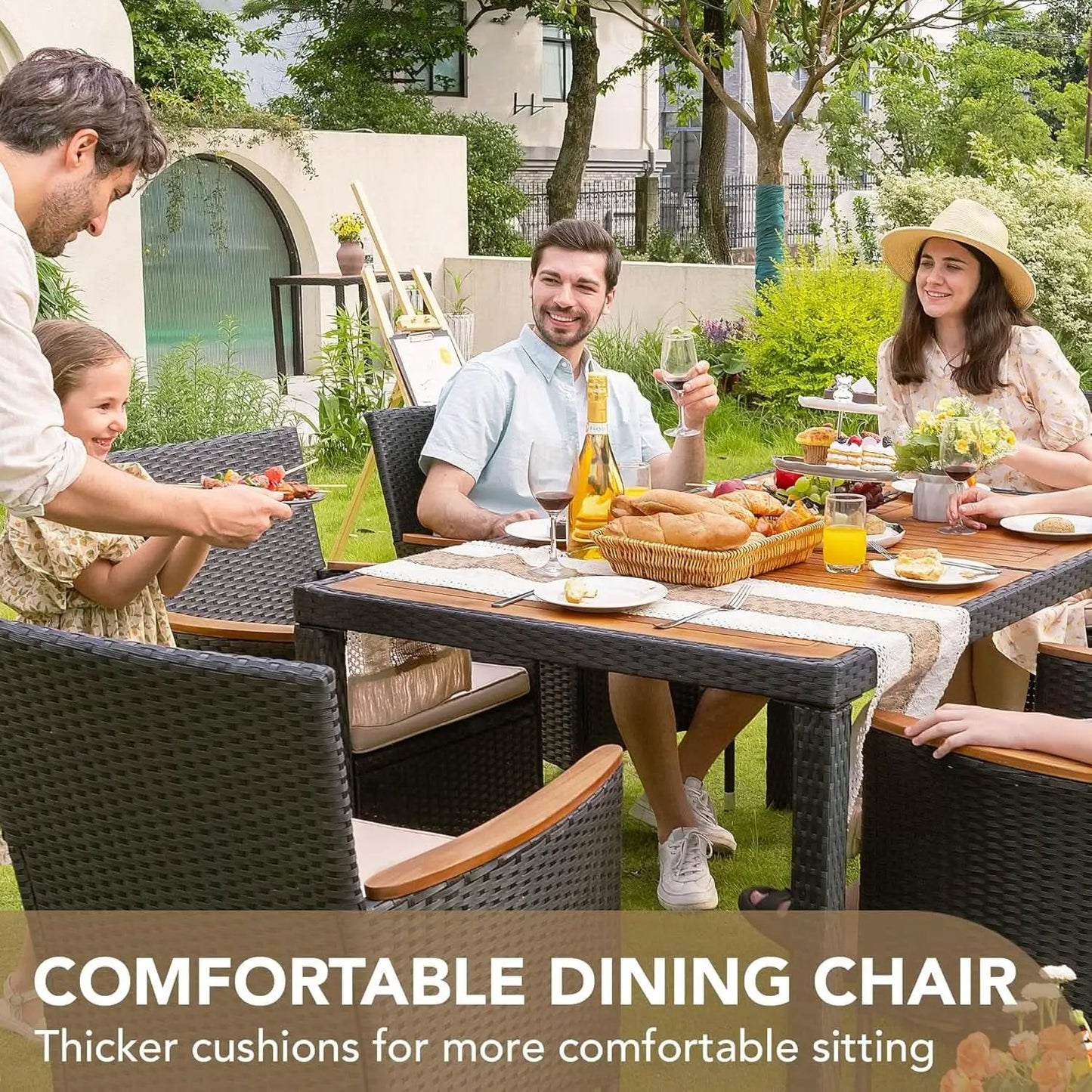 7 Piece Patio Dining Set Acacia Wood Table Black Rattan from PriceLows™