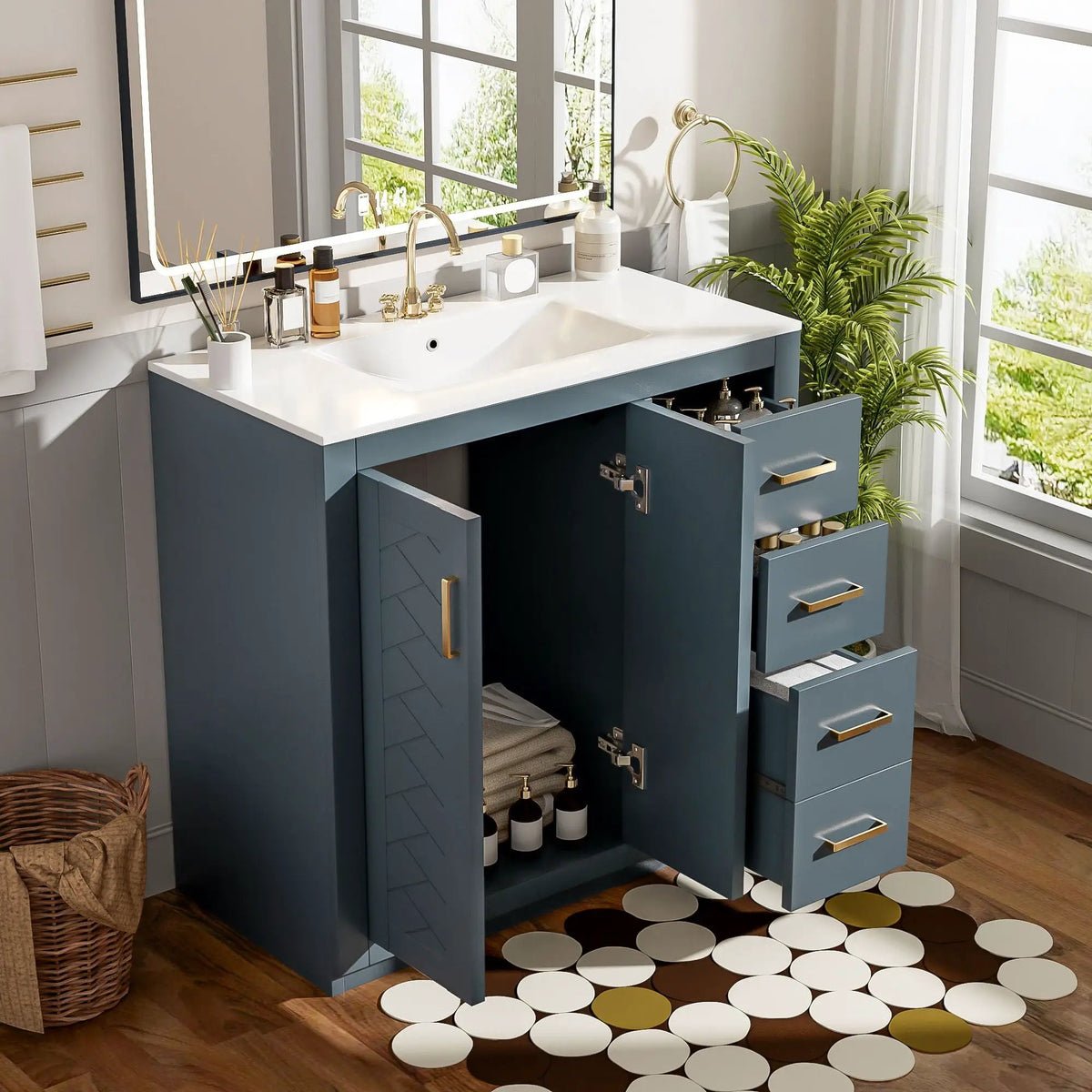 36 Inch Bathroom Vanity | Ceramic Sink Combo | 3 Drawers | Soft Closing Doors