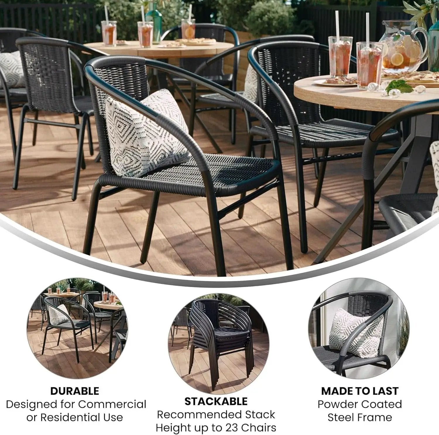 Modern Stackable Rattan Dining Chairs Set for Outdoor from PriceLows™