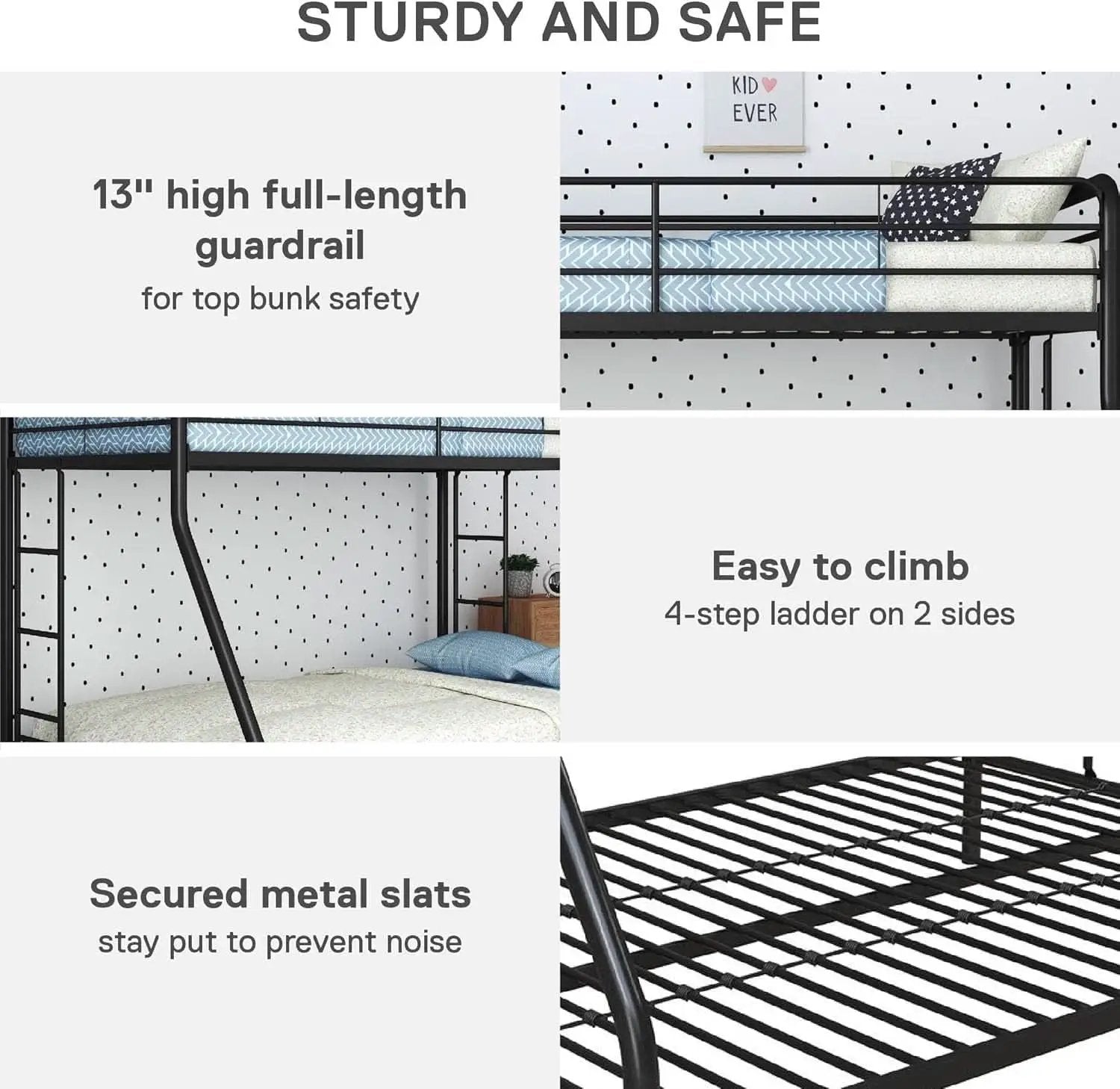 Dusty Metal Bunk Bed Frame Twin Over Full Black Finish from PriceLows™