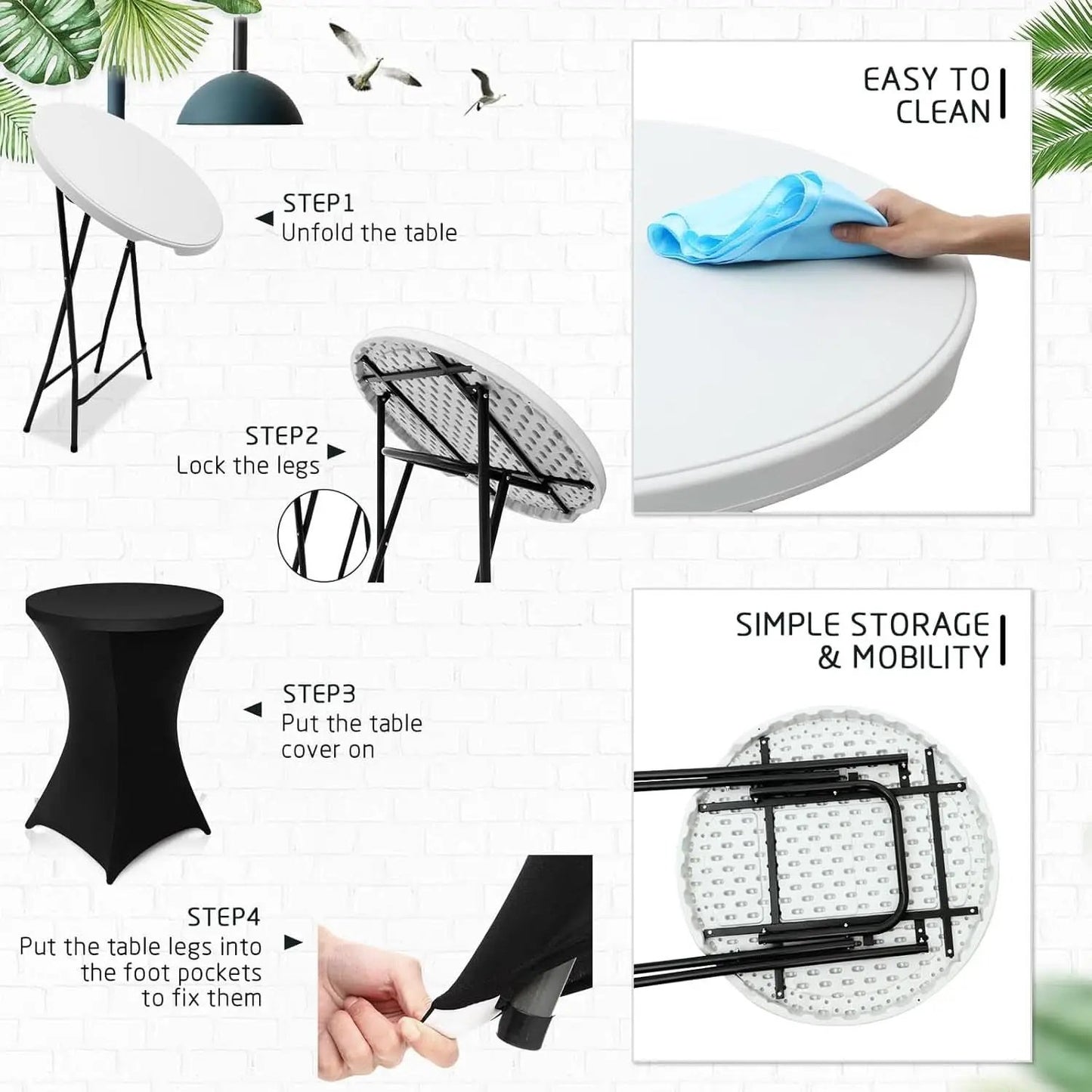 32 Inch Bar Height Folding Cocktail Tables Removable Legs from PriceLows™