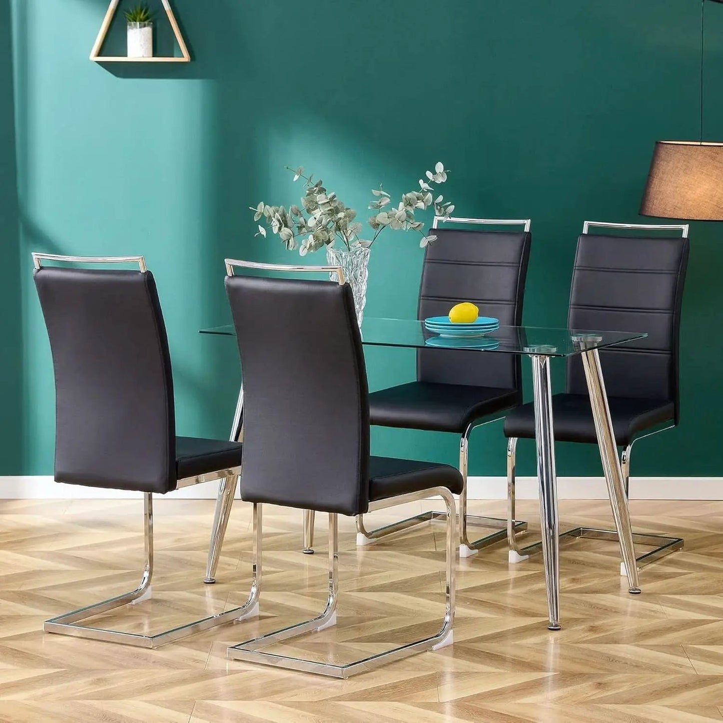 Dining Chairs Set Of 4 PU Leather High Back Black Kitchen from PriceLows™