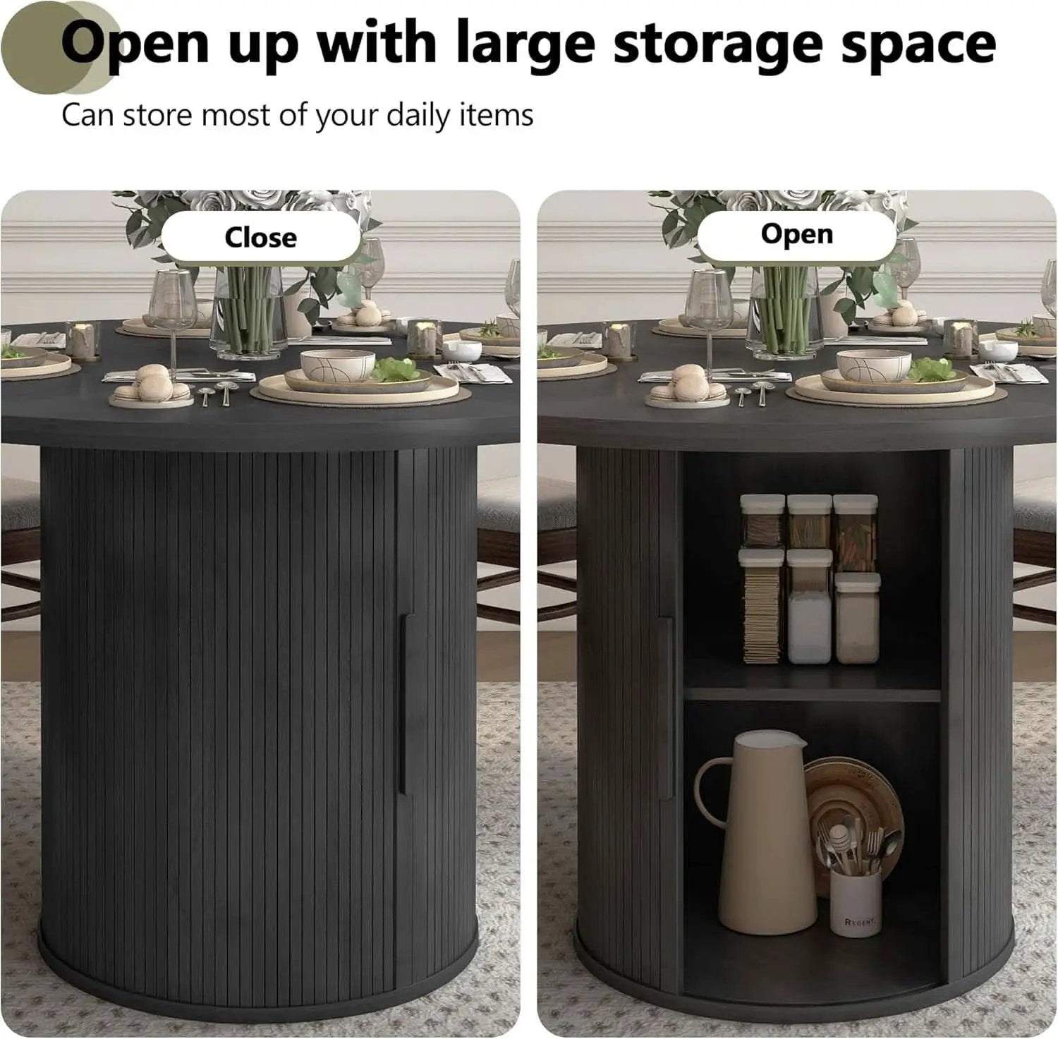 47 Inch Round Dining Table For 4 With Storage Shelf Black from PriceLows™