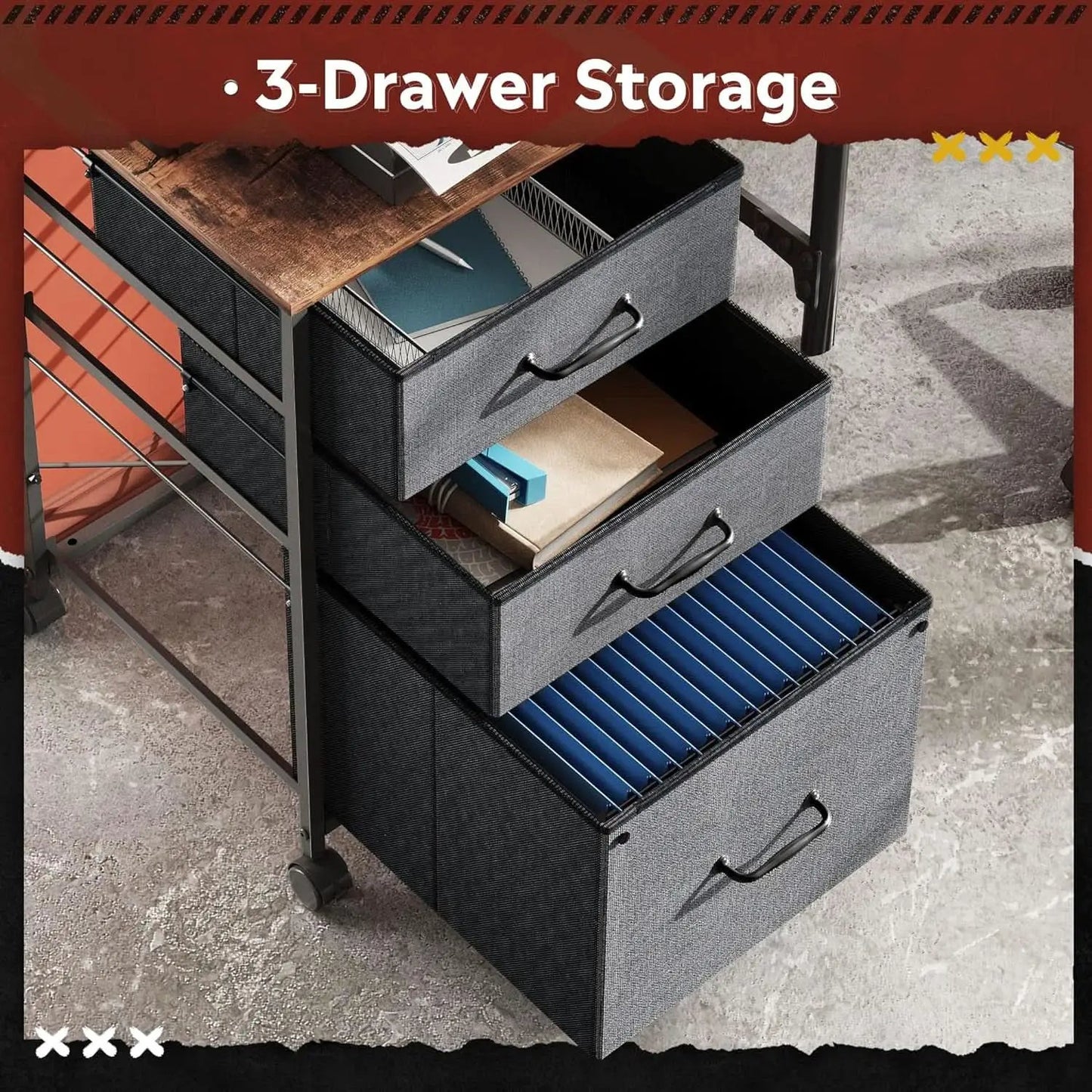 Mobile File Cabinet Rolling Printer Stand With 3 Drawers from PriceLows™