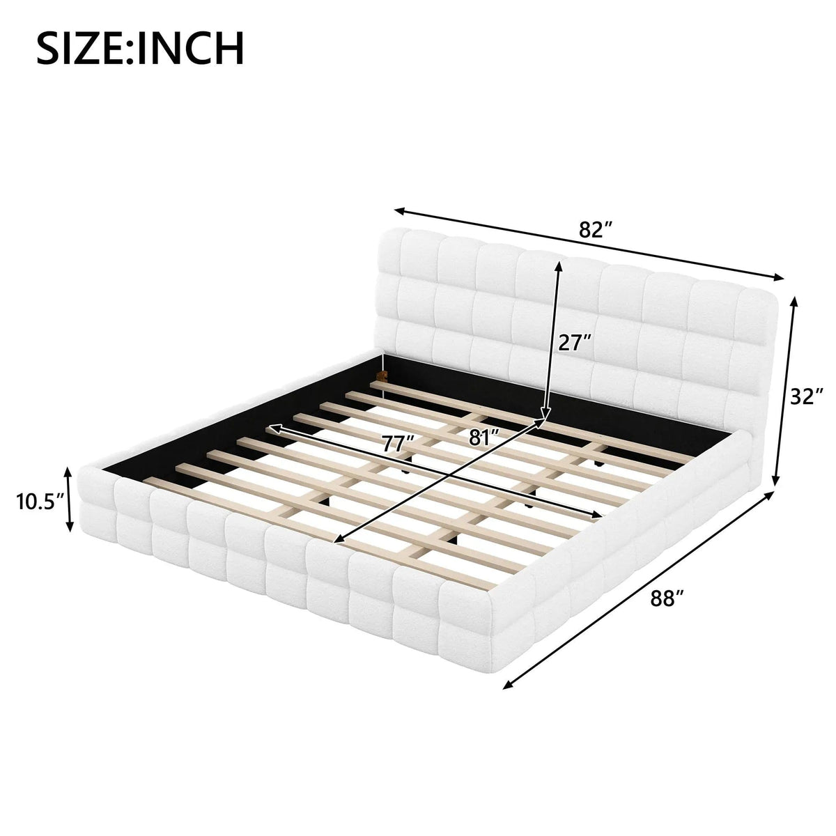 Upholstered Platform Bed With Headboard | 3 Pieces | Pine Wood & Metal | Bedroom
