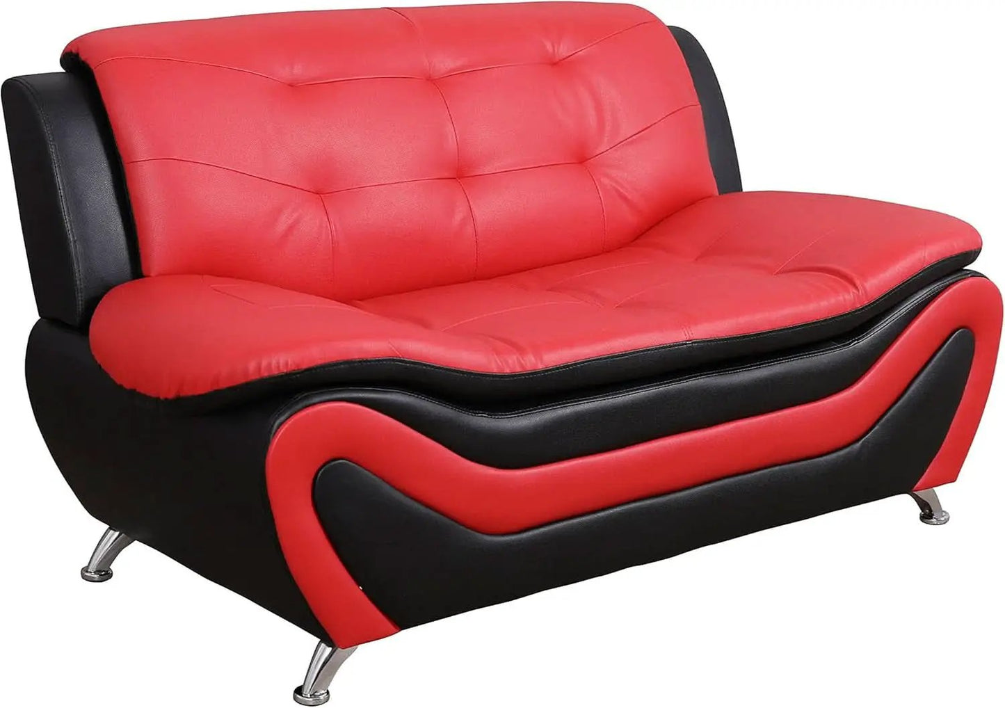 Aldo 3 Piece Modern Sofa Set Black Red Faux Leather from PriceLows™